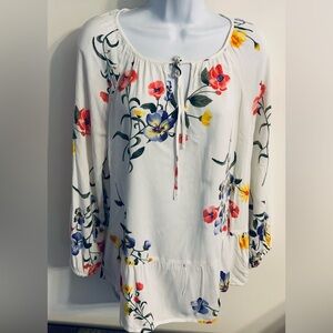 Old Navy Ladies Size Small White & Floral Long Sleeve Rayon Top